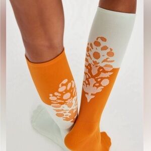 NWT FP Movement compression Orange and White Patterned Socks